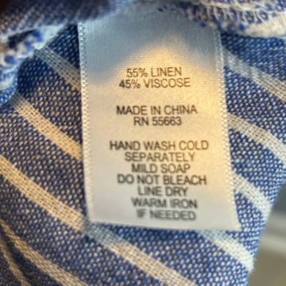 ForCynthia Striped Sleeveless Shirt Button Up Dress Linen Blend Ruched Pocket LG - Picture 9 of 10